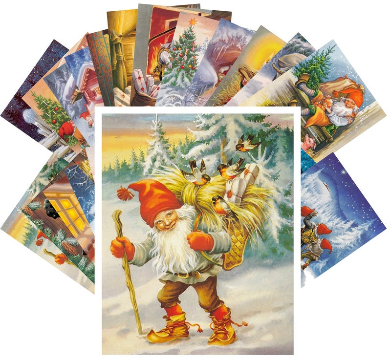 PIXILUV Vintage PostCards 24 pcs Vintage Christmas Gnomes Dwarwes Funny Life Scenes - Image 1
